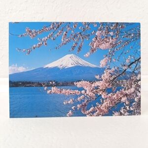 Authentic Japanese Vintage Postcard Mount Fugi, Cherry Blossoms, Fugi Five Lakes